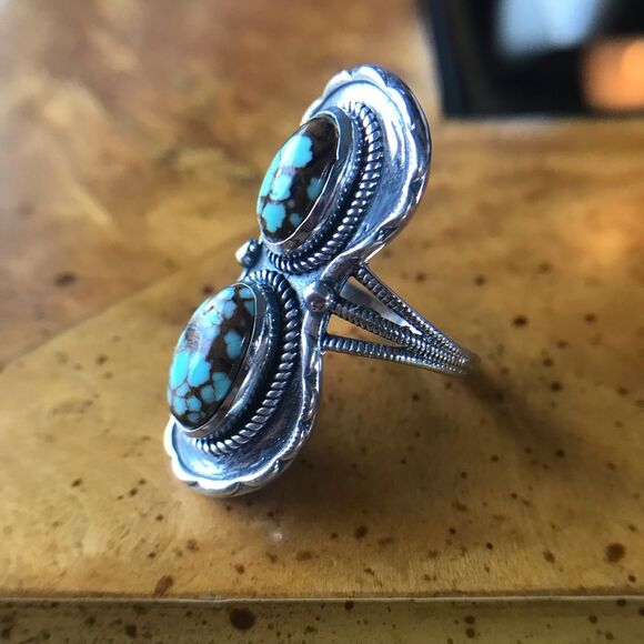 Natural Royston Blue Horizon Turquoise Sterling Silver Horseshoe Ring Size 9 - Picture 4 of 9